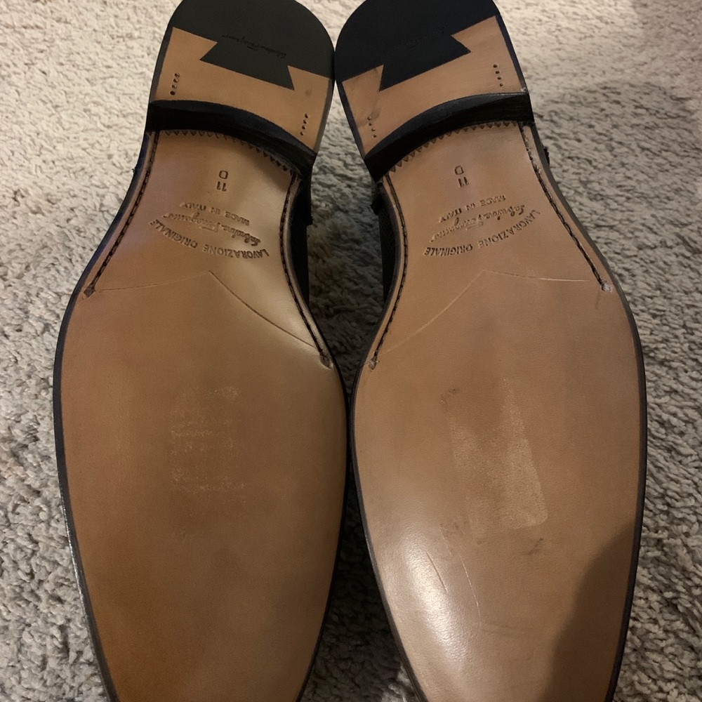 Ferragamo Graphite lizard loafers.
